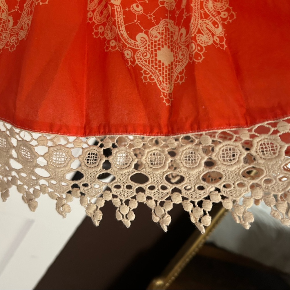 Boho Tiered Orange and Cream Printed Maxi Skirt - Picture 4 of 6